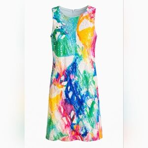 Julia Jordan Colorful Sequin Watercolor Cocktail Shift Dress